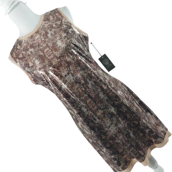NWT@$128! VINCE CAMUTO! GOLD & AMBER BROWN MOTTLED SEQUINNED SHEATH DRESS! SZ 10 - Picture 10 of 10